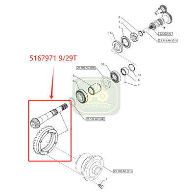 Partes de transmissão do eixo dianteiro 9/29T 5167971 Bivel Gear para tractor
