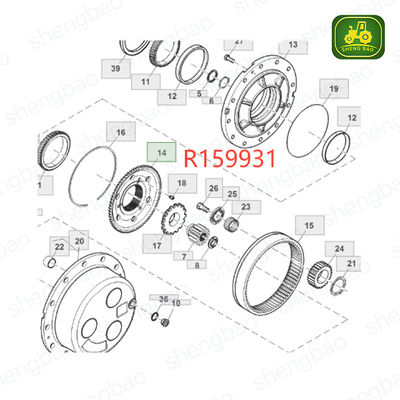 Substituição do eixo dianteiro 50T/70T R159931 engrenagem para tractor