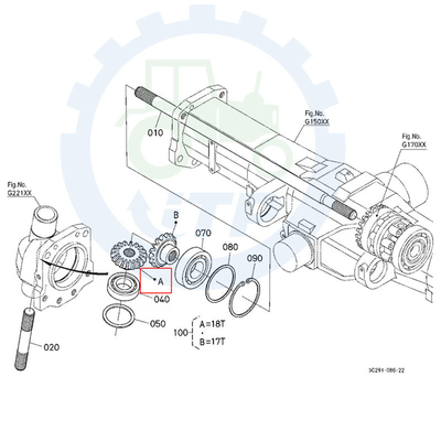 As peças sobresselentes do trator de Kubota fronteiam 4WD Axle Bevel Gear Set 18T